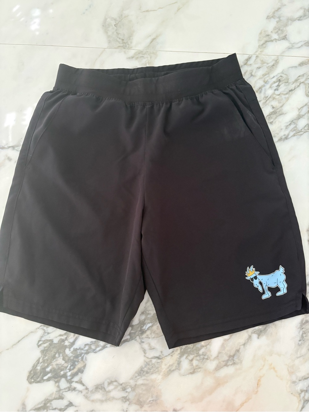 Black Kids' Shorts with Blue Goat Graphic